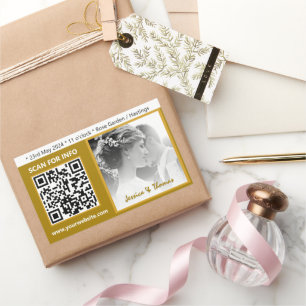 Moderna bröllopsdekaler, QR-kod, Foto, Guld Rektangulärt Klistermärke