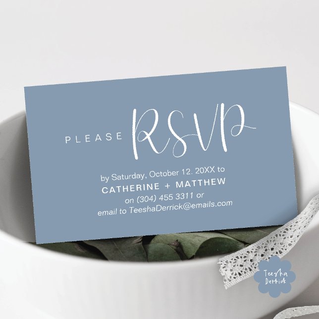 Moderna bröllopsinbjudningar RSVP påminnelse Tilläggskort (Modern Wedding Celebration Invites RSVP Reminder Enclosed Card in Aesthetic Dusty Blue)