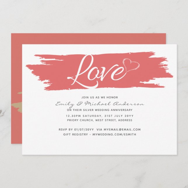 Moderna bröllopsjubileumsinbjudningar - VARJE MILS Inbjudningar (Fram/baksida)