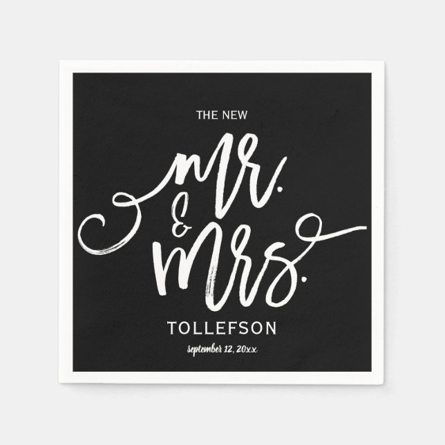 Moderna bröllopsservetter | Borsttypografi (svart) Pappersservett (Framsidan)