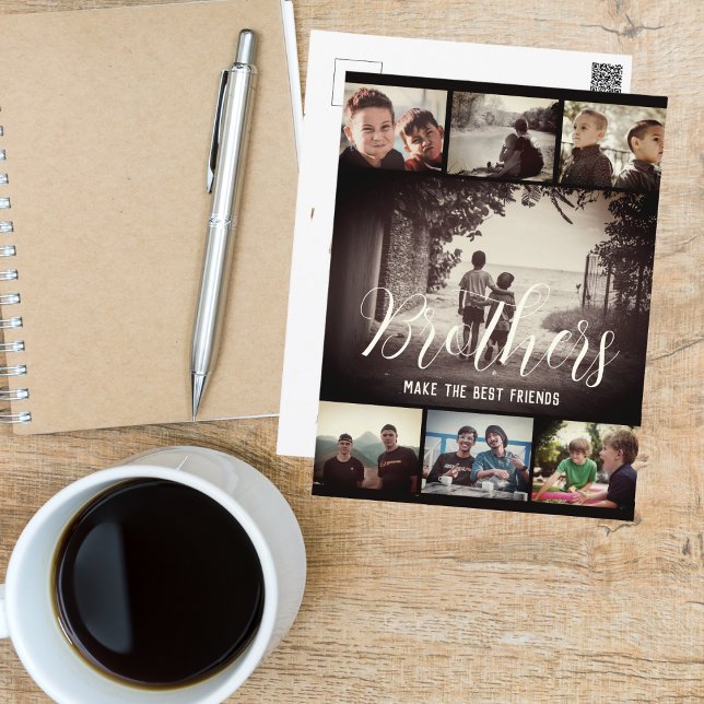 Moderna Bror Bästa Vänner Mörkt Fotokollage Vykort (Skapare uppladdad)