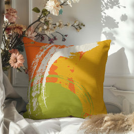 Moderna Brushstrokes - Orange, Grönt och Gult Kudde