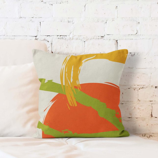 Moderna Brushstrokes - Orange, Grönt och Gult Kudde (Skapare uppladdad)