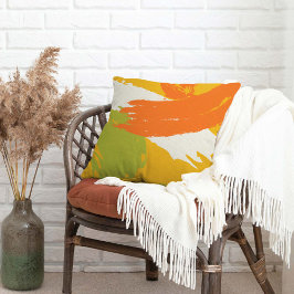 Moderna Brushstrokes - Orange, Grönt och Gult Kudde