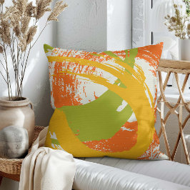 Moderna Brushstrokes - Orange, Grönt och Gult Kudde