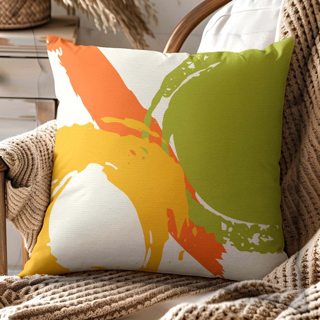 Moderna Brushstrokes - Orange, Grönt och Gult Kudde (Skapare uppladdad)