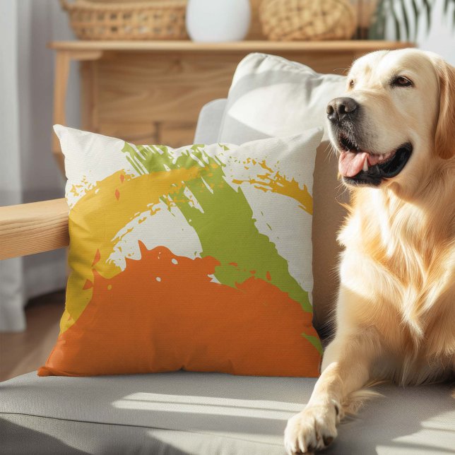 Moderna Brushstrokes - Orange, Grönt och Gult Kudde (Skapare uppladdad)