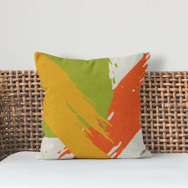 Moderna Brushstrokes - Orange, Grönt och Gult Kudde