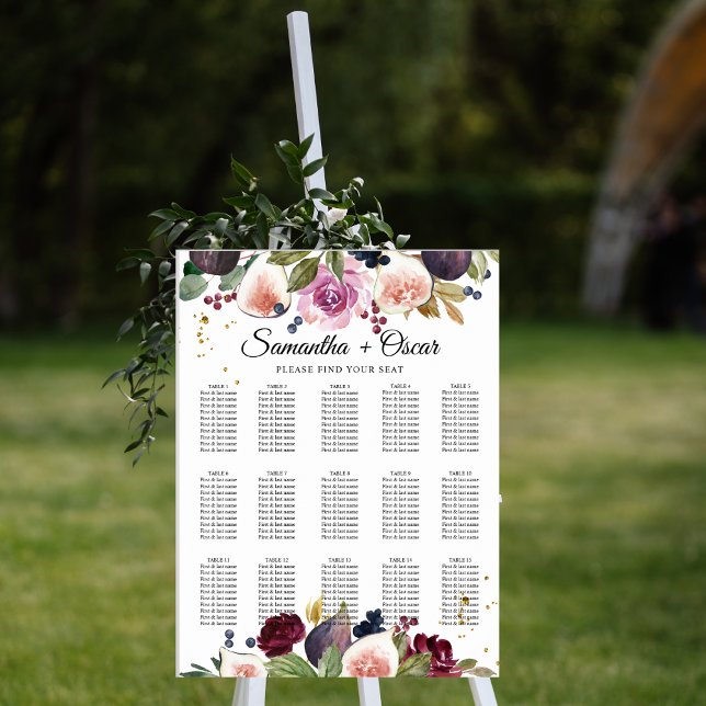 Moderna burgunderfärgade akvarellblommor & bär  poster (Skapare uppladdad)