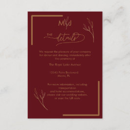 Moderna Burgundy-monogram- bröllopsdetaljer Tilläggskort