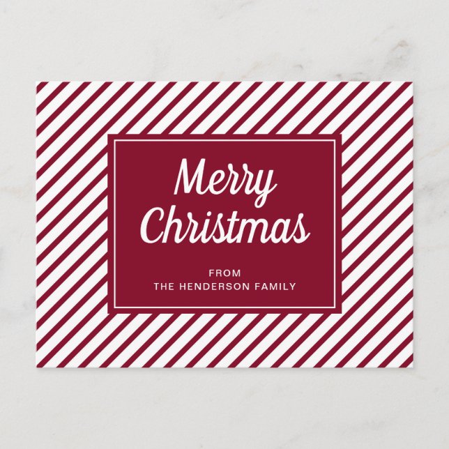 Moderna Burgundy-ränder God Jul Vykort (Framsida)