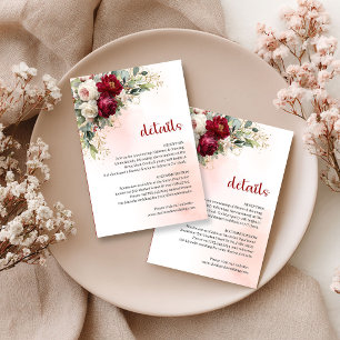 Moderna Burgundy Vita Blommor Guld Bröllopsdetalje Tilläggskort