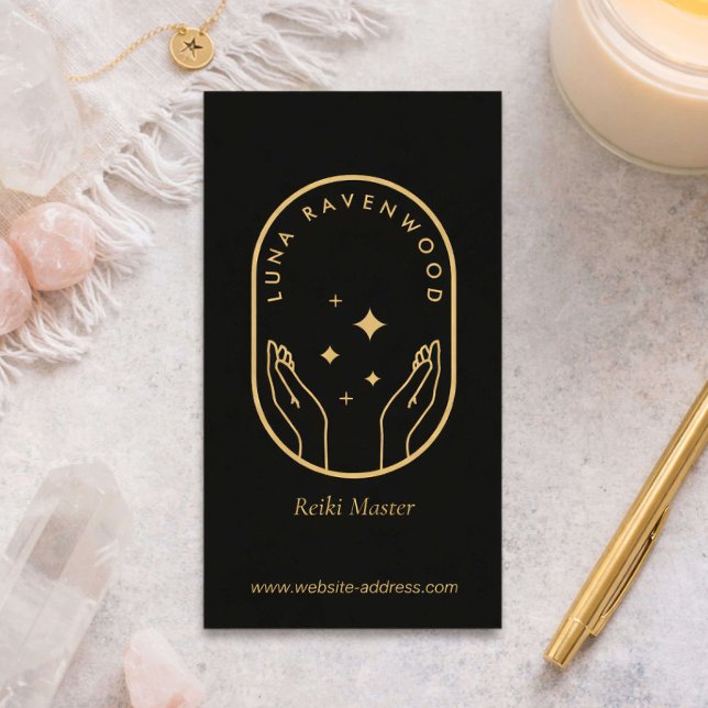 Moderna Celestiala Reiki-utövares Läkande händer Visitkort (Skapare uppladdad)