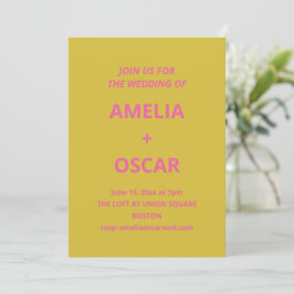 Moderna chartreuse rosa gula bröllop inbjudningar