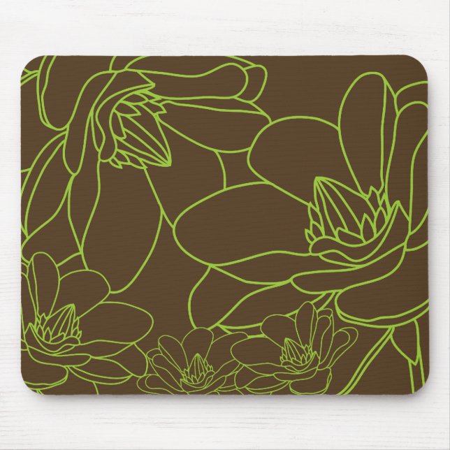 Moderna chic blom- Mousepad - grönt och brunt Musmatta (Framsidan)