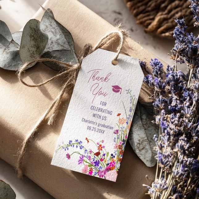 Moderna chic vilda blommor examens tackkort presentetikett (Modern chic wild flowers graduation thank you gift tags)
