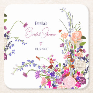 Moderna chic vilda blommor skript bröllopsdusch underlägg papper kvadrat