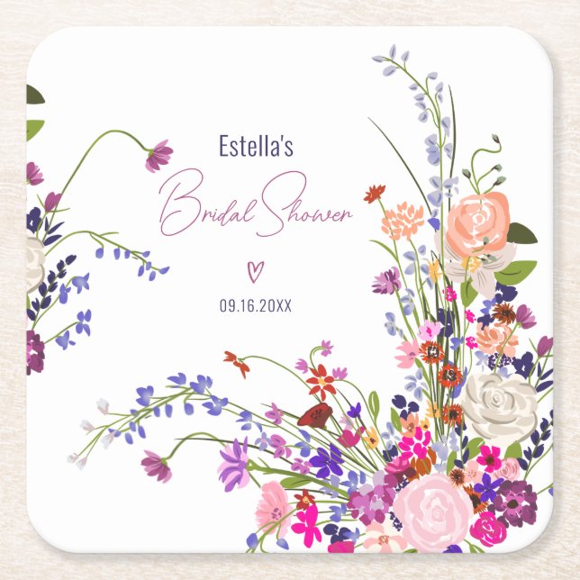 Moderna chic vilda blommor skript bröllopsdusch underlägg papper kvadrat (Framsidan)