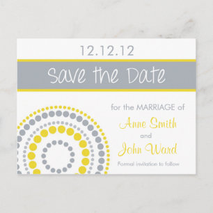 Moderna cirklar Save the Date - Gul & Grå Meddelande Vykort