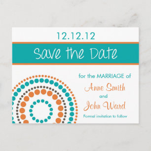 Moderna cirklar Save the Date - Orange & Turkos Meddelande Vykort