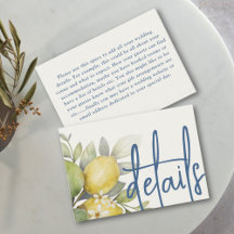 Moderna citroner Gul & Blå Bröllopsdetaljer