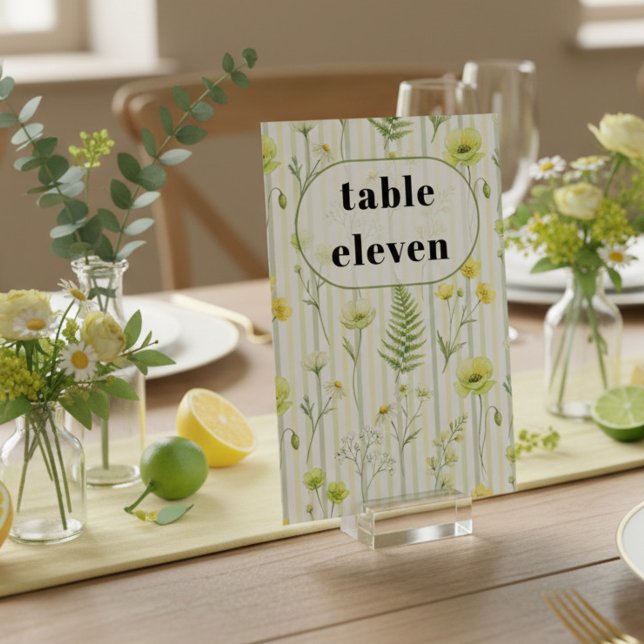 Moderna Citrusgröna Vildblommiga Randiga Bröllop Bordsnummer (Table Number from the Citrus Green Wildflower wedding collection by Darling & May)