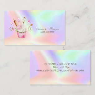 Moderna Cupcake Flower Bakery Verktyg Holografisk Visitkort