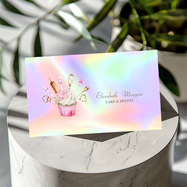  Moderna Cupcake Flower Bakery Verktyg Holografisk Visitkort (Skapare uppladdad)