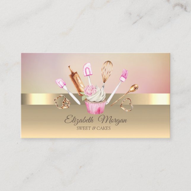 Moderna Cupcake Flower Guld Bakverktyg Visitkort (Framsida)