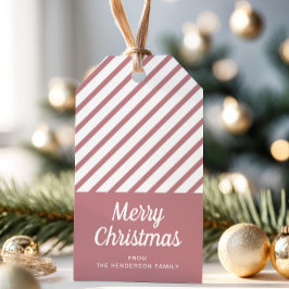 Moderna dammiga rosa ränder God Jul Presentetikett