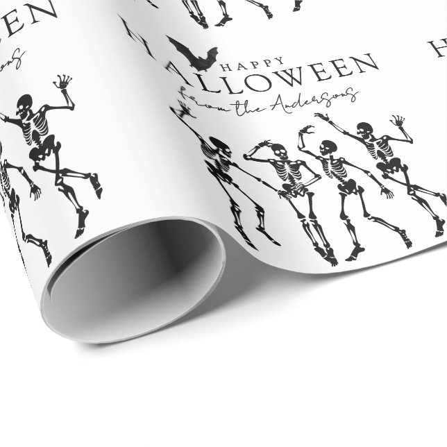 Moderna Dansande Skelett Gott Halloween Presentpapper (Rullad Hörn)