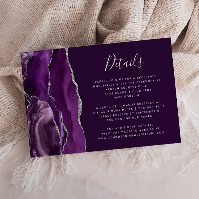 Moderna Deep Purple Silver Agate Bröllopsdetaljer Tilläggskort (Skapare uppladdad)