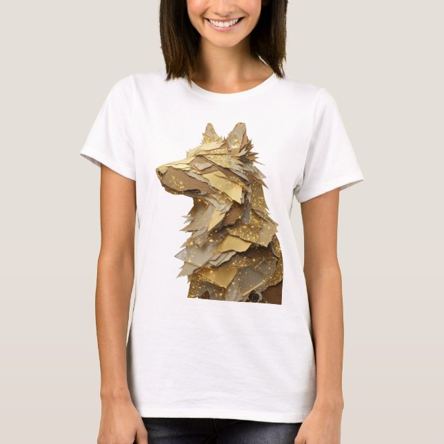 Moderna designen Bold Silver GOLDEN WOLF T Shirt (Framsida)