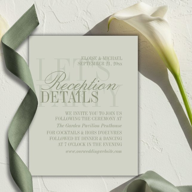 Moderna detaljer för grönbröllop med modernt manus tilläggskort (Modern Script Sage Green Wedding Details Enclosure Card)