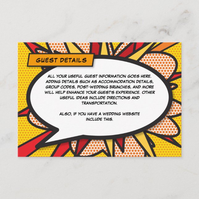 Moderna detaljer om boende på serietidningsbröllop tilläggskort (Framsida)