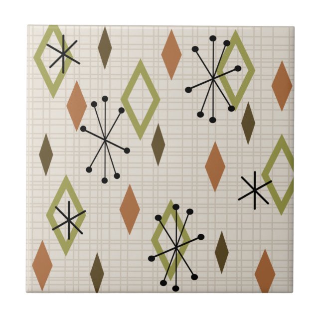 Moderna diamanter Natur Jord Tones i mitten av årh Kakelplatta (Framsidan)