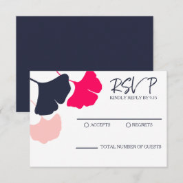 Moderna djärva Navy, rosa ginkgo blad bröllop RSVP OSA Kort