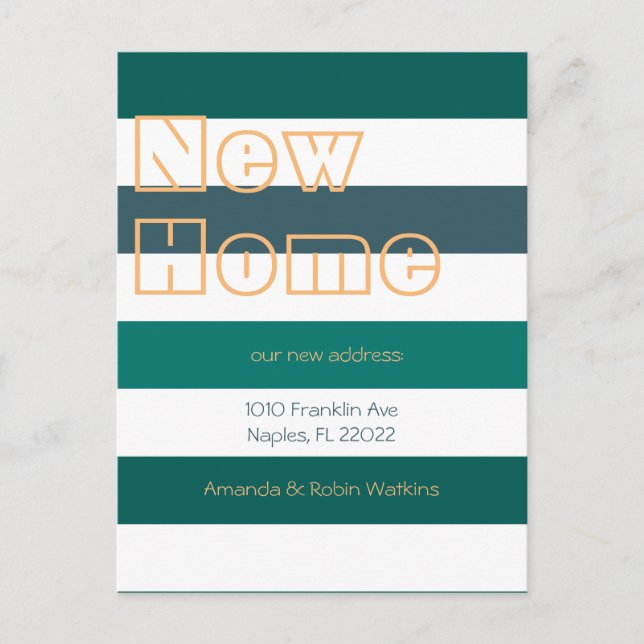 Moderna djärva randiga flyttningsannonser meddelande vykort (Framsida)