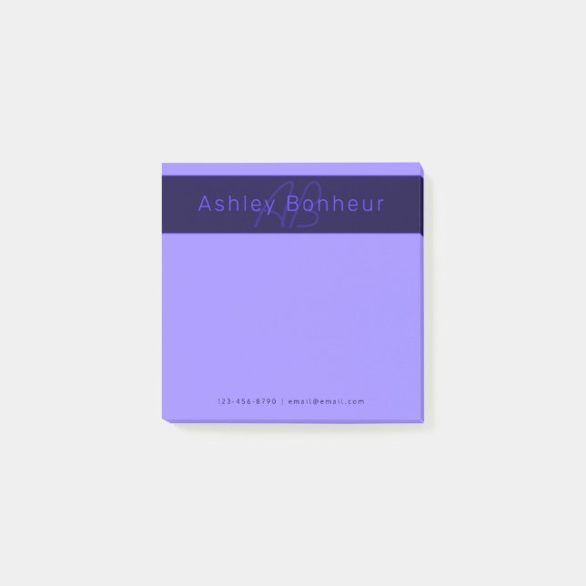 Moderna djupvioletta färger | Cool namn & monogram Post-it Block (Framsida)