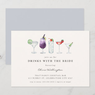 Moderna drycker med Bride Watercolor Cocktails Inbjudningar