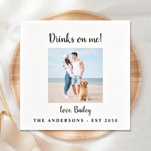 Moderna drycker på mig Hund Photo Pet Bröllop Pappersservett (Skapare uppladdad)