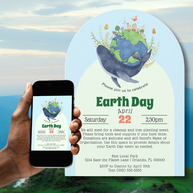 Moderna Earth Day Event Blåval Inbjudningar (Skapare uppladdad)