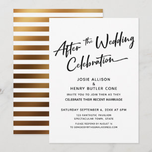 Moderna Efter Bröllopsfirande Guld Ränder Inbjudningar