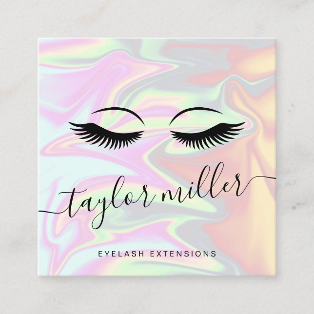 Moderna elegant holografiska ögonfranstillägg fyrkantigt visitkort (Framsida)