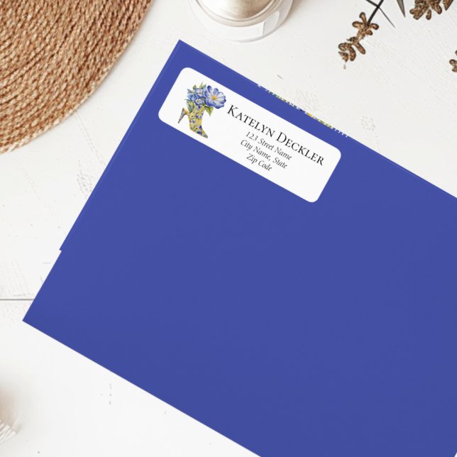 Moderna Eleganta Blommiga Chinoiserie Klackskor Returadress Etikett (Skapare uppladdad)