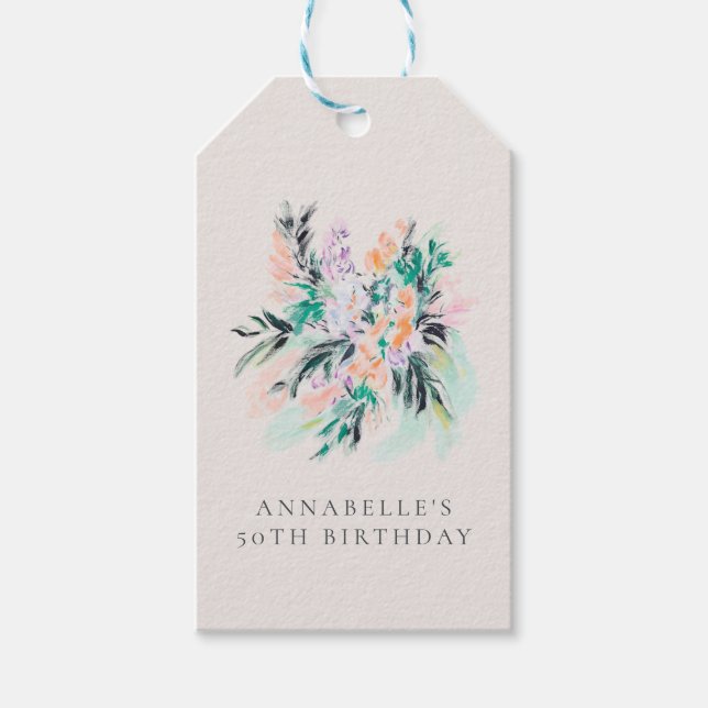 Moderna Eleganta Blommor Bukett Födelsedag Presentetikett (Framsidan)