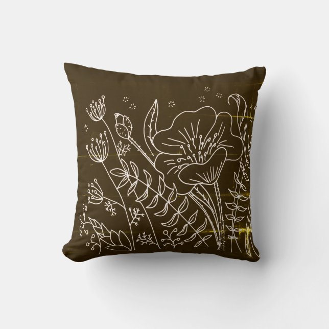 Moderna Eleganta Bruna Vita Blommor Kudde (Framsida)