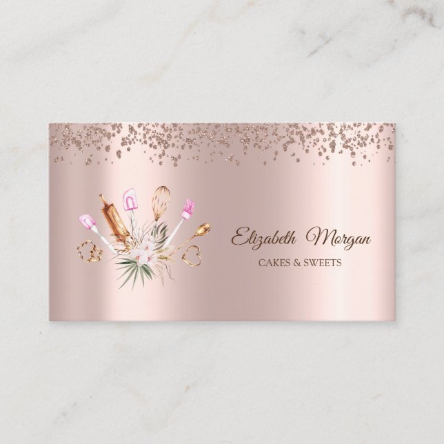 Moderna Eleganta Diamanter, Blommiga Bakverktyg Visitkort (Framsida)