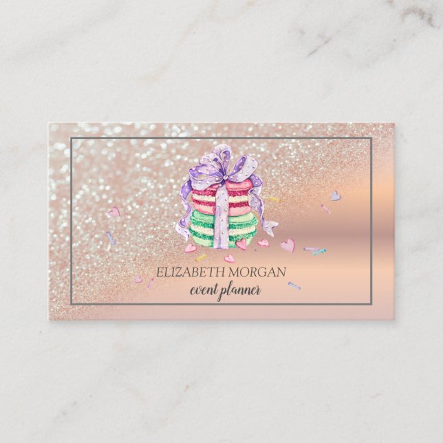 Moderna Eleganta Glitter Bokeh Ombre, Ram Macarons Visitkort (Framsida)