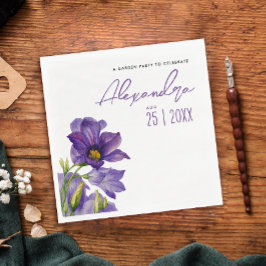 Moderna Eleganta Lila Blommor Trädgård Akvarell Pappersservett